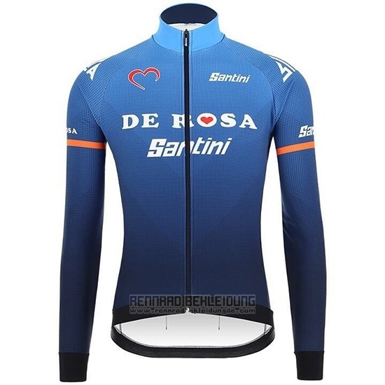 2019 Fahrradbekleidung Casteli De Rosa Blau Trikot Langarm und Tragerhose